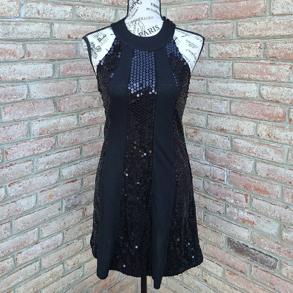 Vintage Forever 21 Sequin Disco Dress T-Back Black Small